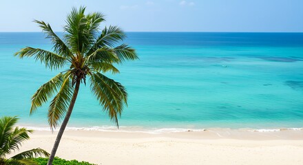 Obraz premium Azure Shores: Palm Tree Paradise AI Generated