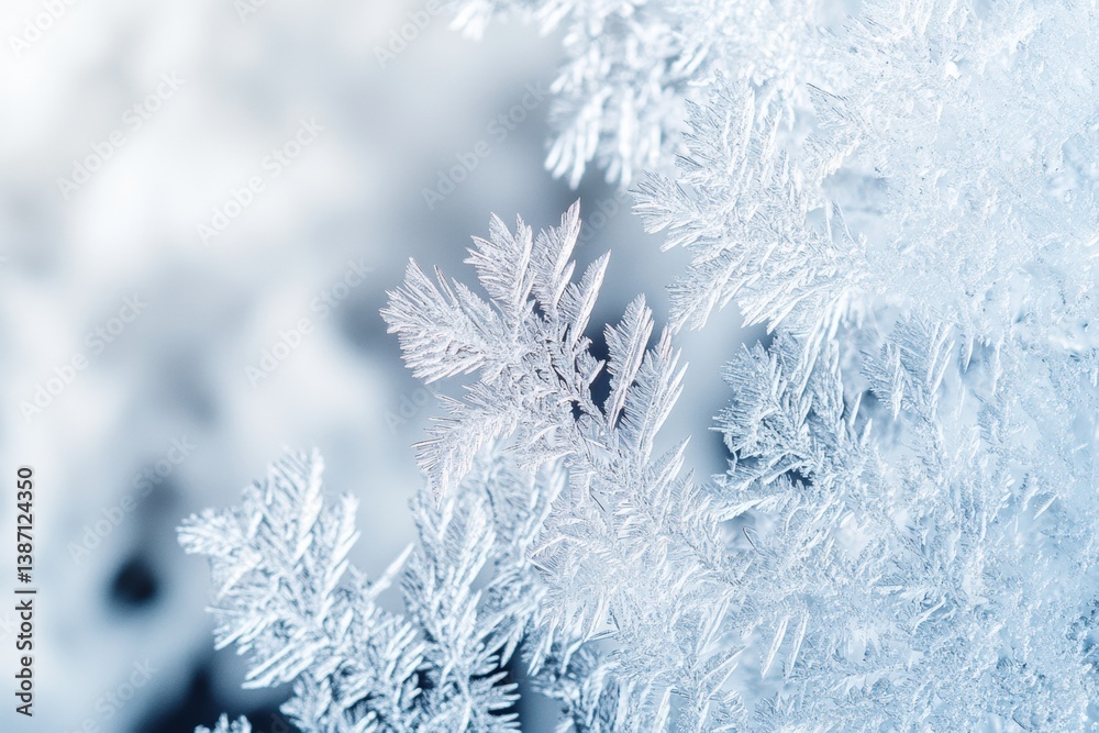 Aufkleber captivating macro shot of frozen ice crystals showcasing intricate patterns and a soft blue-white gr