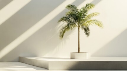 Fototapeta premium Minimalist Palm Plant on Elevated Platform
