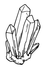 Detailed crystal cluster black and white vector illustration for your creative projects.