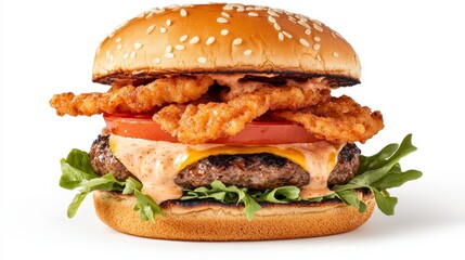 Delicious Burger on White Backdrop