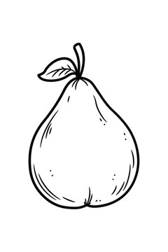 recommend clip art: Simple black outline style vector of a pear with leaf and stem, clean and modern design.