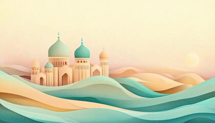 A calm and poetic horizontal illustration evoking the spiritual meaning of Eid al-Adha (Hari Raya Haji) 
