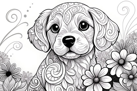 Intricate Zentangle Puppy Coloring Page