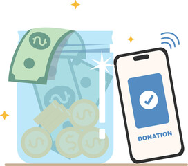 Social media giving concept, giving money for donation.  Support and help people concept.