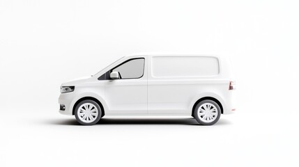 A clean, white delivery van is shown in profile view against a white background. The image is simple, focusing solely on the vehicle. Its a high-quality rendering with even lighting. The style is mi