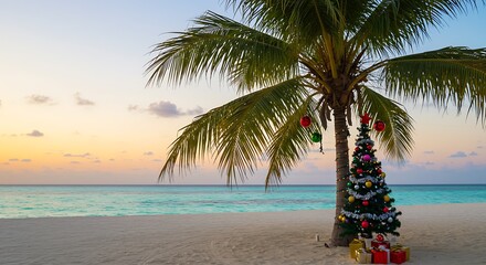 Fototapeta premium Tropical Christmas Sunset AI Generated