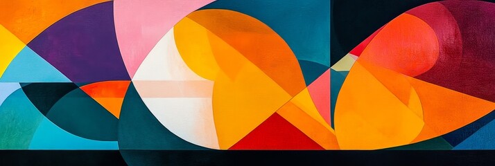 Fototapeta premium Abstract colorful geometric shapes art with circles triangles and curved