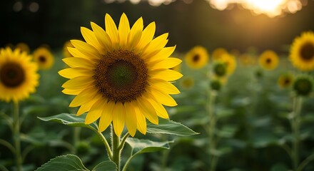 Fototapeta premium Golden Hour Sunflowers: Nature's Embrace AI Generated