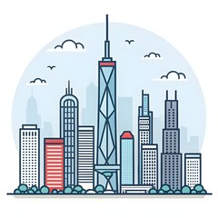 Obraz premium Cityscape Lineart Vector – Urban Skyline Illustration for Modern Design