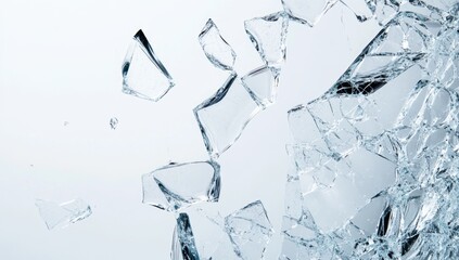 Shattered glass fragments against a white background