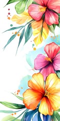 Obraz premium Watercolor Floral Corner Frame Photo, Vibrant Garden Bloom Art, Botanical Spring Background Scene, Colorful Flower Illustration, Mother's Day Card Flower Image