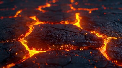 Fototapeta premium Molten Lava Flowing Through Cracked Earth Surface