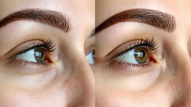 Transformation of eyebrow styling with microblading technique in a beauty salon