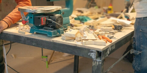 Woodworking workshop. Workplace for carving