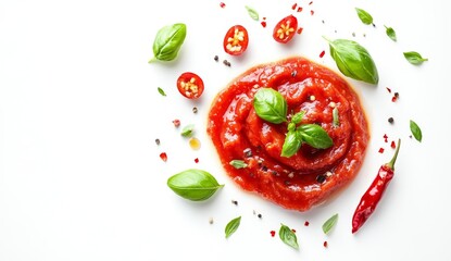 Tomato sauce with basil, peppers, and chilies