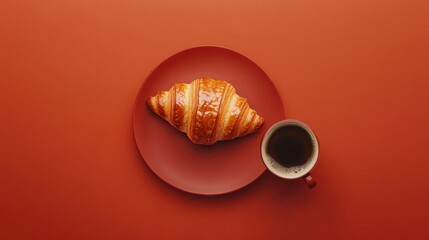A warm, flaky croissant with a cup of coffee. Featuring indulgence and comfort