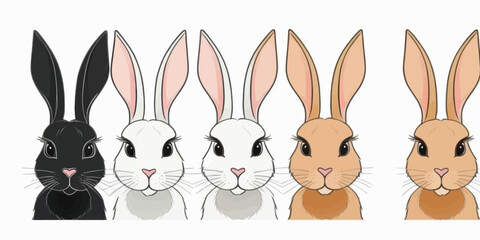 Obraz premium Adorable Rabbits Collection Cute Bunny Portraits Different Colors White Black Brown Grey Fur Animals