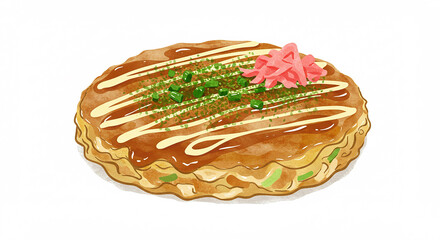Obraz premium Delicious Okonomiyaki Japanese Savory Pancake with Mayonnaise and Pickled Ginger