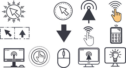 A diverse collection of click-related icons and symbols in a modern design.