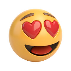 Fototapeta premium In Love Emoji: 3D Heart Eyes Smiley Face on transparent background