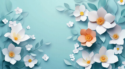 Floral background with paper flowers and leaves in pastel colors for spring design card invitation 100