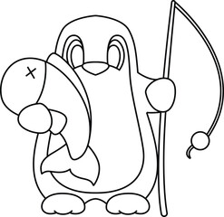 Penguin Fisher Fish Fishing Animal Vector Graphic Art Illustration