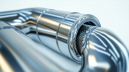 Chrome Tubular Design: A macro perspective of a sleek, chrome-finished tubular component. The close-up reveals the exquisite precision and glossy surface of this metallic design.