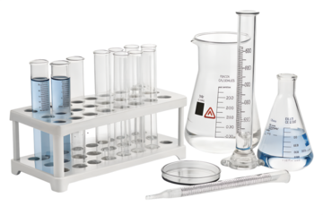 laboratory equipment with test tubes and beakers png