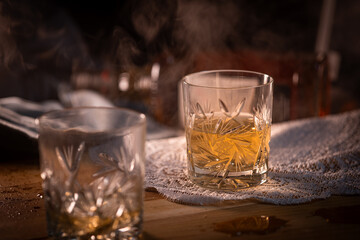 Close-up of whiskey in a crystal glass set against a dark, moody background—evoking elegance, sophistication, and premium lifestyle. Perfect for alcohol brands, bar ads, and luxury lifestyle content.