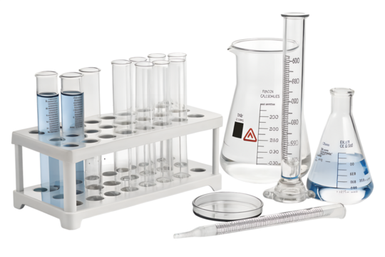 laboratory equipment with test tubes and beakers png