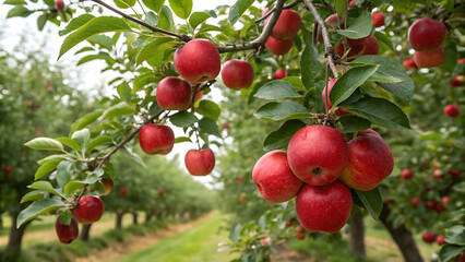 Obraz premium Autumn day. Rural garden. In the frame ripe red apples on a tree. It's raining Photographed in Ukraine