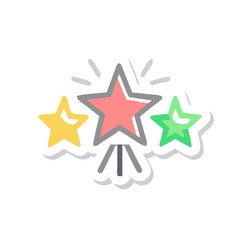 Group of colorful stars with burst lines and shadow