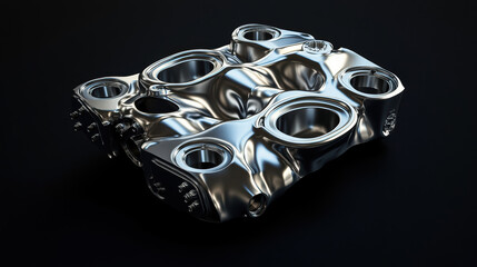 Metallic Structure: A stunning close-up of a chrome-like metallic structure, showcasing a unique design. The structure has holes and the details reflect light