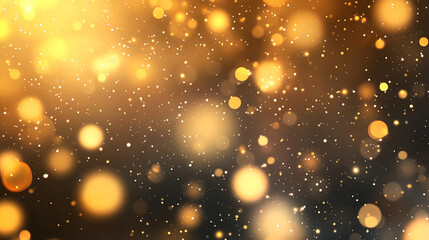 Golden bokeh lights and small specks of light against a dark background creating a festive atmosphere