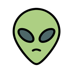 Green alien face with dark eyes cartoon icon