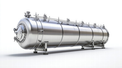 Stainless Steel Industrial Tank: A gleaming stainless steel industrial tank, showcasing its robust construction and seamless design, stands against a bright background.