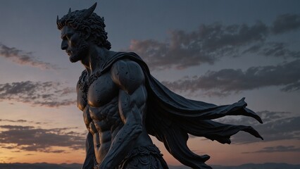Fototapeta premium A statue of Metaros, twilight sculptor, carving illusions of dusk that linger weightless in the air