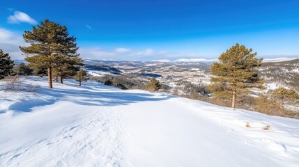 Obraz premium Snowy mountain vista, winter landscape