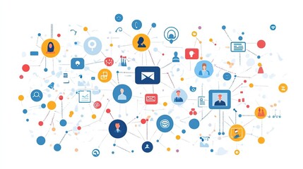 Global communication network graphic with diverse people icons