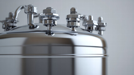 Metallic Precision: A close-up shot of a gleaming metallic industrial container, showcasing its intricate engineering and polished surface, highlighting the strength and reliability of the apparatus.