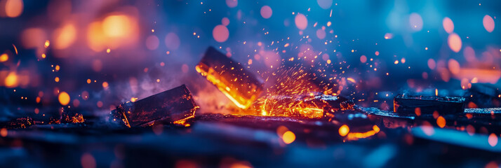 Obraz premium Abstract: A Dance of Sparks and Smoke, Welding's fiery embrace creating a dynamic spectacle, perfect for high-impact promotional material.