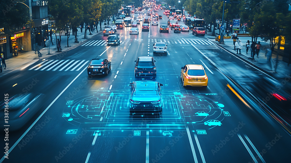 Poster an ai powered system optimizing autonomous vehicle navigation by analyzing road conditions, traffic 