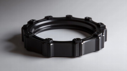 Obraz premium Black Plastic Nut: A close-up shot of a black plastic nut isolated on a plain background, showcasing its intricate design and details.