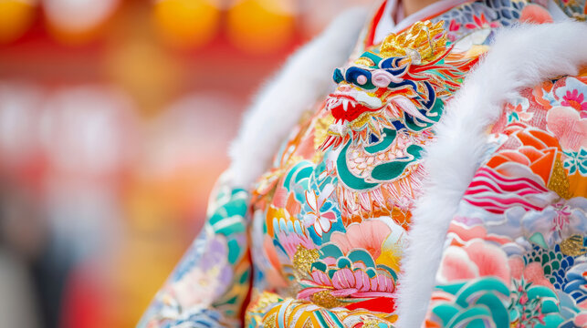 Chinese New Year: Festive Dragon Embellishment on Traditional Garment