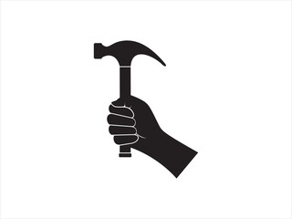 Hammer, Holding, Hand, Carpenter, Equipment, Industry icon vector