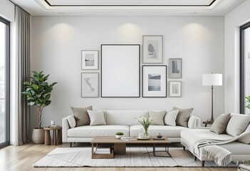 Elegant and Cozy Living Room with Modern Decor and White Walls 