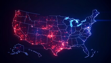 US map with highlighted population density, potentially showing political divisions