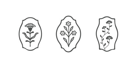 Vector illustration of abstract flower in simple hand drawn and linocut style. Simple contour vector illustration.