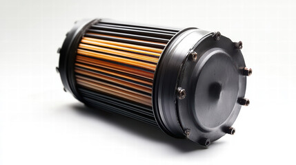 Metal Cylindrical Machine Component: Capturing a close-up view of a meticulously crafted metal cylindrical component, showcasing its industrial precision, intricate design, and robust functionality.